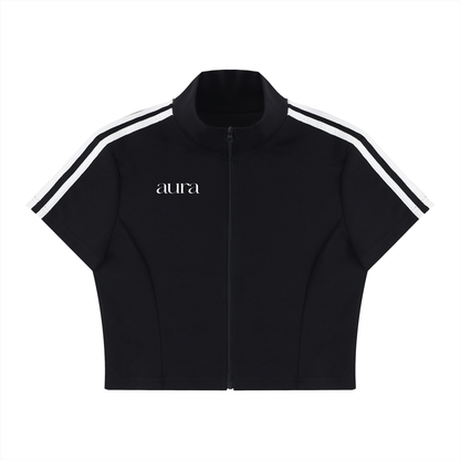 Women's Cropped Full Zip Short Sleeve T-Shirt