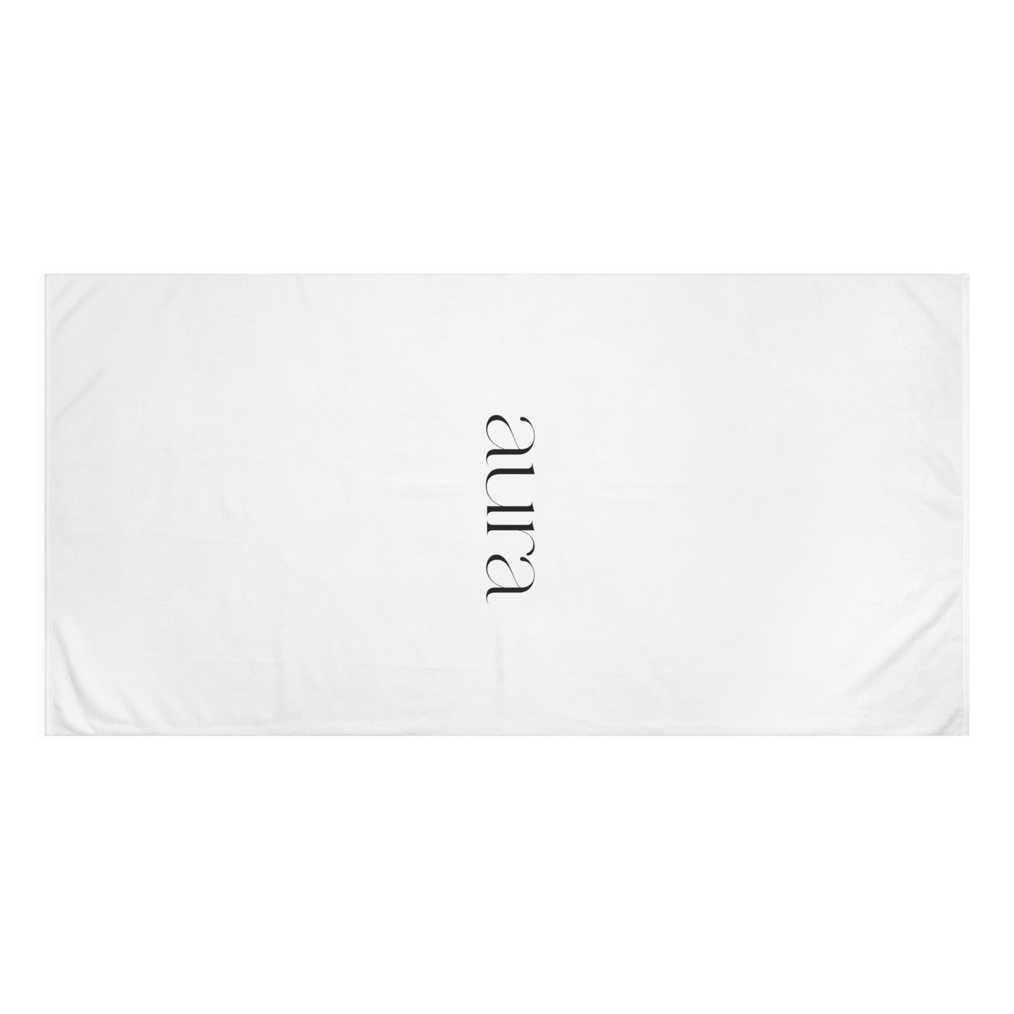 Aura Minimalist Cotton Towel — Soft White Spa & Beach Towel with Elegant Script Logo