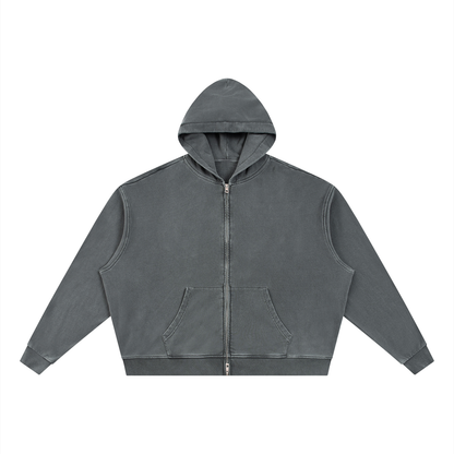 Unisex Vintage Wash Full Zip Boxy Hoodie
