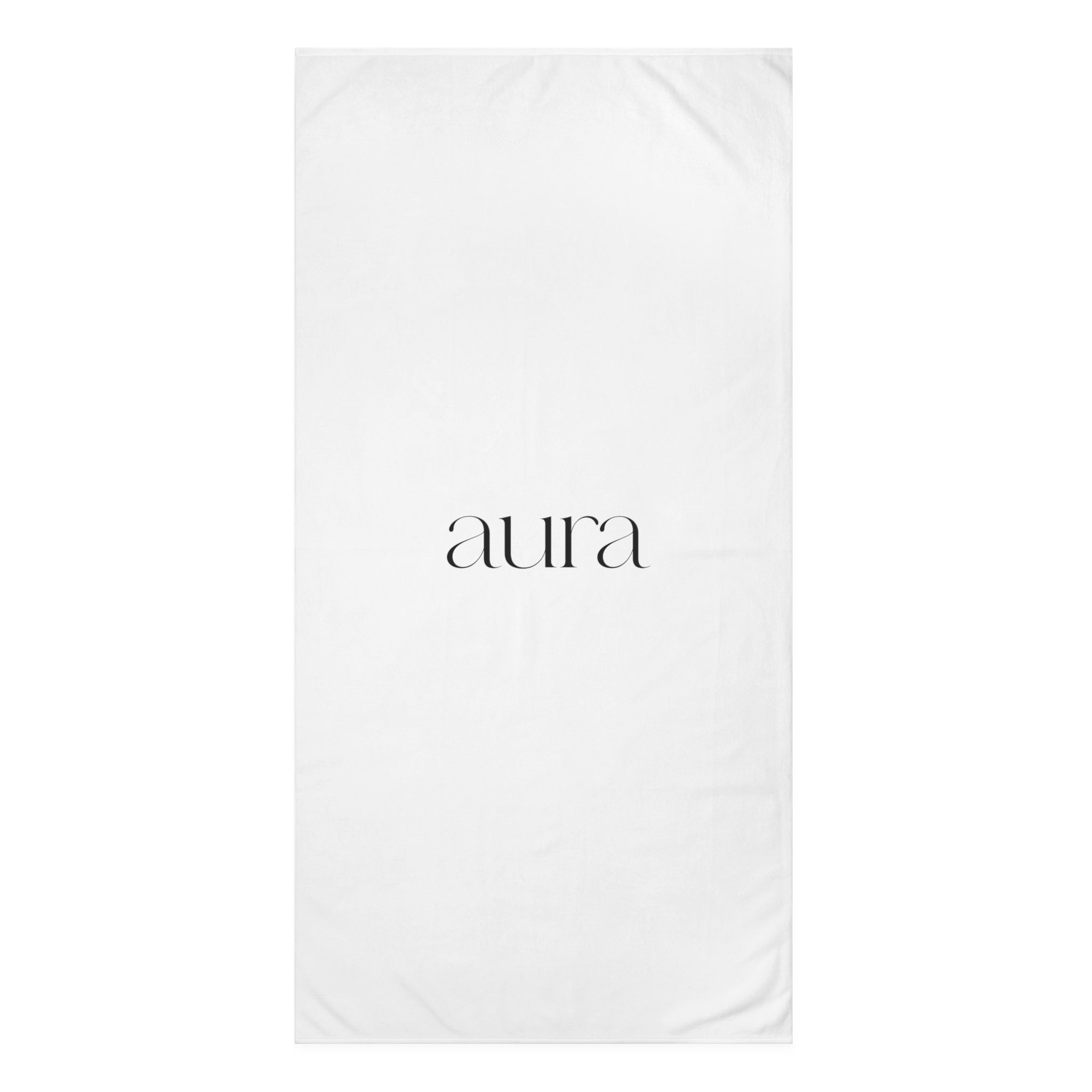 Aura Minimalist Cotton Towel — Soft White Spa & Beach Towel with Elegant Script Logo